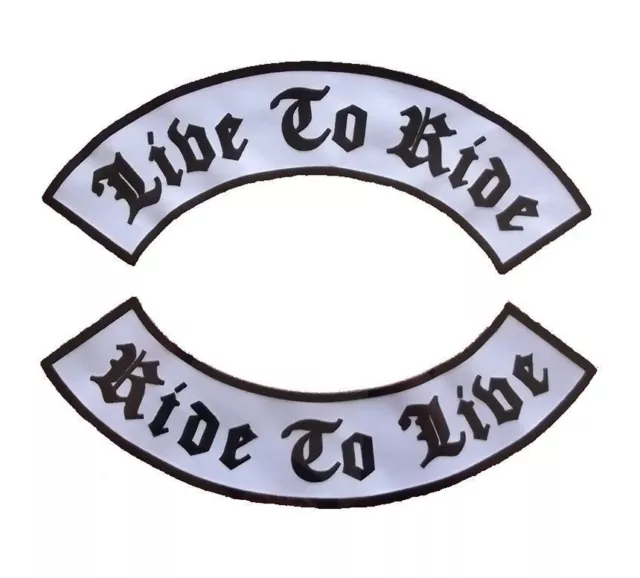 Live to Ride Large Rocker Back Patch Old English Black on White Biker 3A