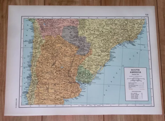 1943 Vintage Wwii Map Chile Argentina Buenos Aires Paraguay Uruguay Brazil