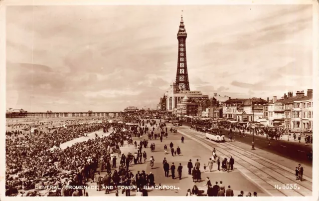 Central Promenade and Tower Blackpool Lancashire RP Postcard (F411)