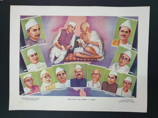 Vintage Politica Stampa Gandhi Nehru On India Mappa 40's 17in x 1