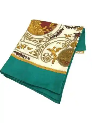 HERMES Scarf   100  silk   green   green   all over pattern   ladies