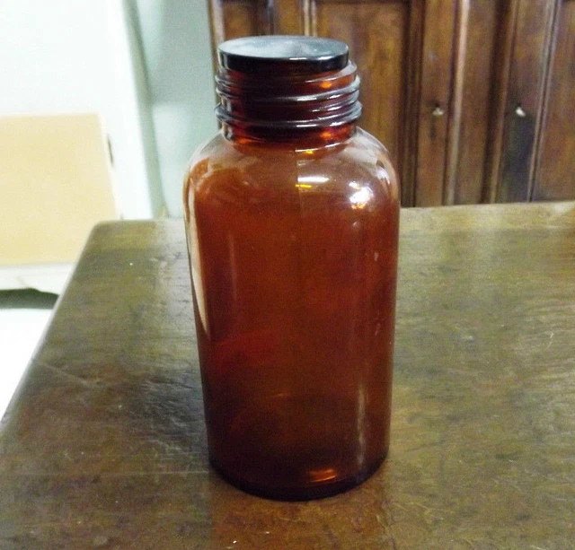 VECCHIA BOTTIGLIA DI LABORATORIO IN VETRO CONTENITORE ORIGINALE! h: 18,5