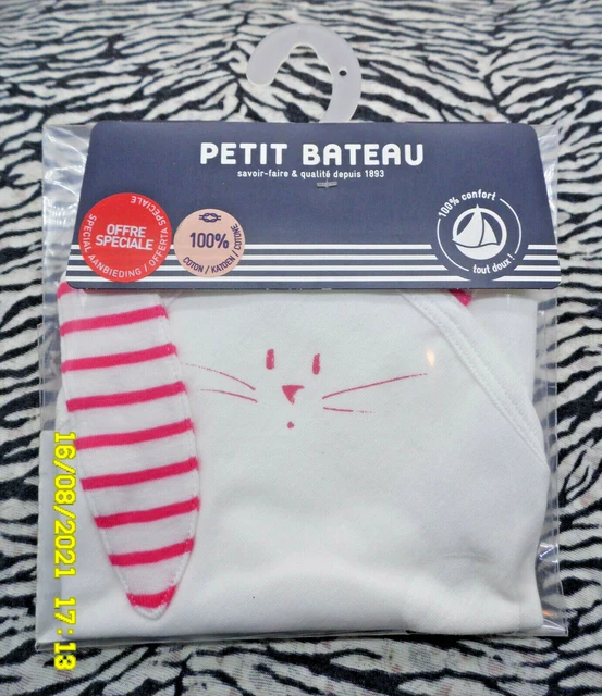 C/ Doudou Petit Bateau Lapin Blanc Raye Rouge Plat Tout Coton 100% Neuf 4 Dispo