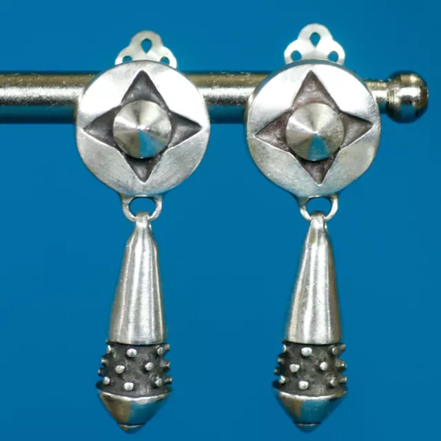 Vintage LISA JENKS Sterling Silver Dangle Flower Earrings - NOS Tribal Modernist