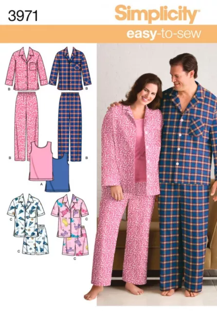 Simplicity Ladies & Mens Easy Sewing Pattern 3971 Pyjamas Sleepwear (Simp...