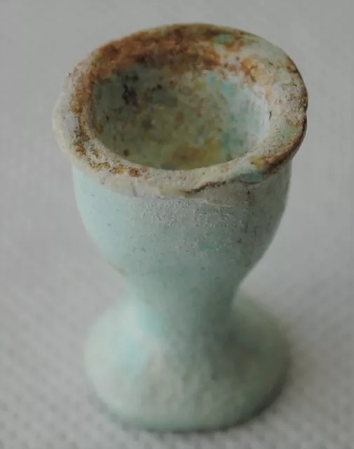 Authentic Museum Quality Ancient Egyptian Late Period Blue Faience Offering Cup