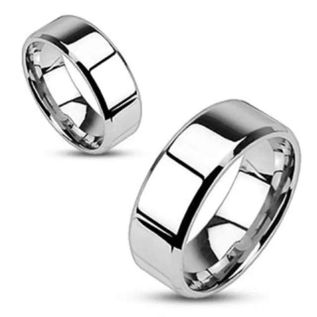 Mirror Polished Flat Band With Bevelled Edge 316L Stainless Steel Ring