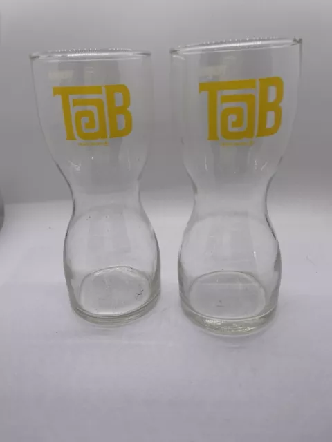 2 Vintage 70s ENJOY TAB Diet 16 oz Glasses Hourglass Coke Coca Cola 7” Tumblers