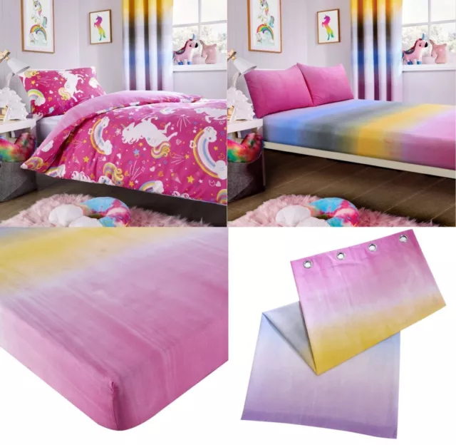 Unicorn Rainbow Duvet Cover Kids Cotton Bedding Set Or Sheet Set Or Curtain