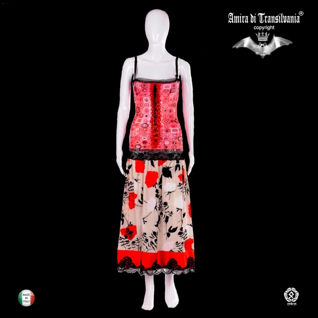 abito da donna smanicato vestito fiori lungo seta pizzo ricamato abbigliamento