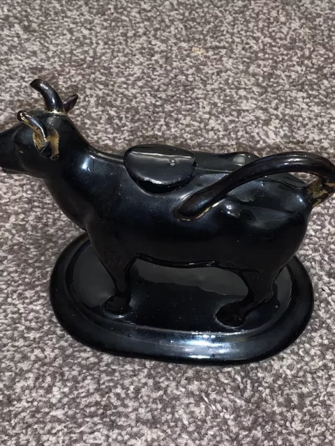 Antique Black Glaze Cow Creamer Jackfield Staffordshire circa 1880s. 2