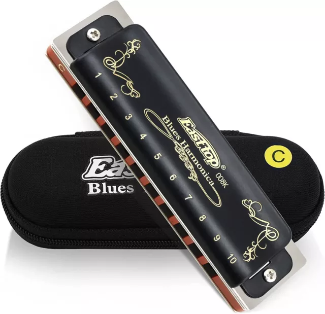 EASTTOP 10Holes Diatonic Blues Harmonica Professional Standard Black Harmonicas