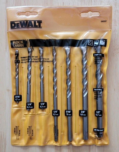 Dewalt Dw5207 Rock Carbide Masonry Hammer Drill Bit Set 7 Piece New