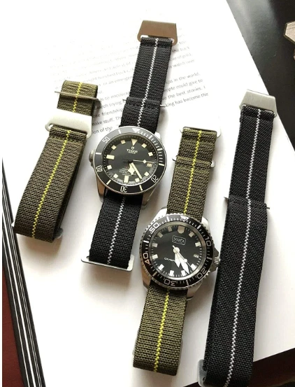 Elastic Parachute Watch Strap Band Nylon Marine Nationale Replacement striped MN