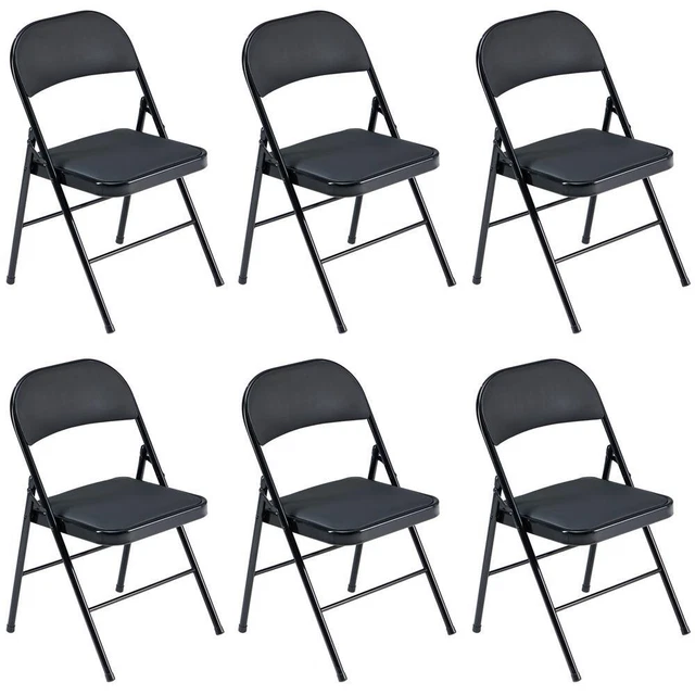 6 PCS Black Metal Folding Chairs Stackable Wedding Party Dining Seat Garden
