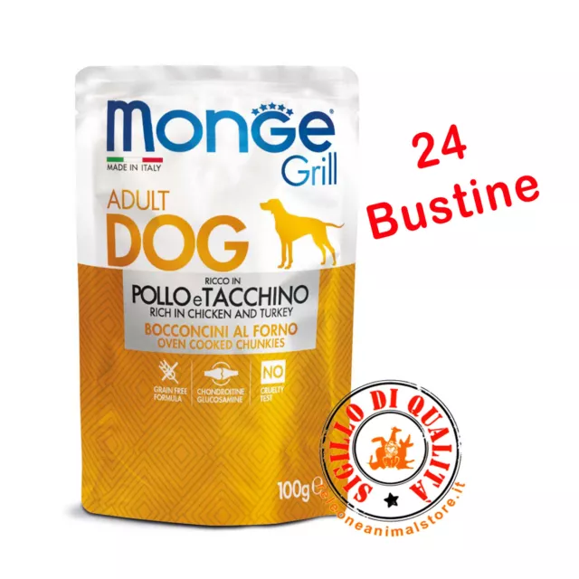 BOCCONCINI UMIDO CANE CANI MONGE GRILL ADULT POLLO E TACCHINO 100gr x 24 BUSTE