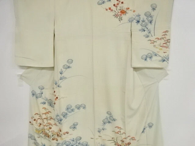 37468# Japanese Kimono / Antique Kimono / Embroidery / Pine & Ume Blossom Wi