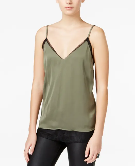 Bar III Women's Lace-Trim Layered Look Spaghetti Camisole Top Green, Medium M