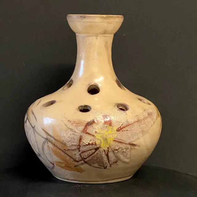 Vase Pique Fleurs  En Grès Emaillé Vintage