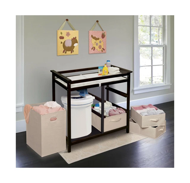 Modern Baby Changing Table with Laundry Hamper, 3 Storage Baskets, and Pad 3
