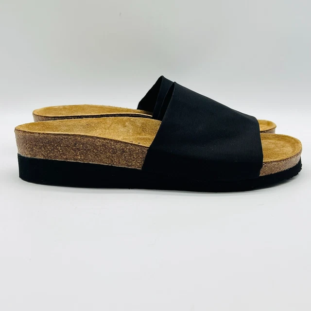 Naot Sandals Womens 38 US 7 7.5 Black Stretch Wedge Cork Slides Shoes NEW