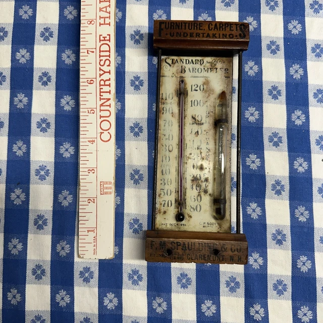 ANTIQUE CPS SCOTT Standard Barometer Thermometer FM Spaulding Claremont