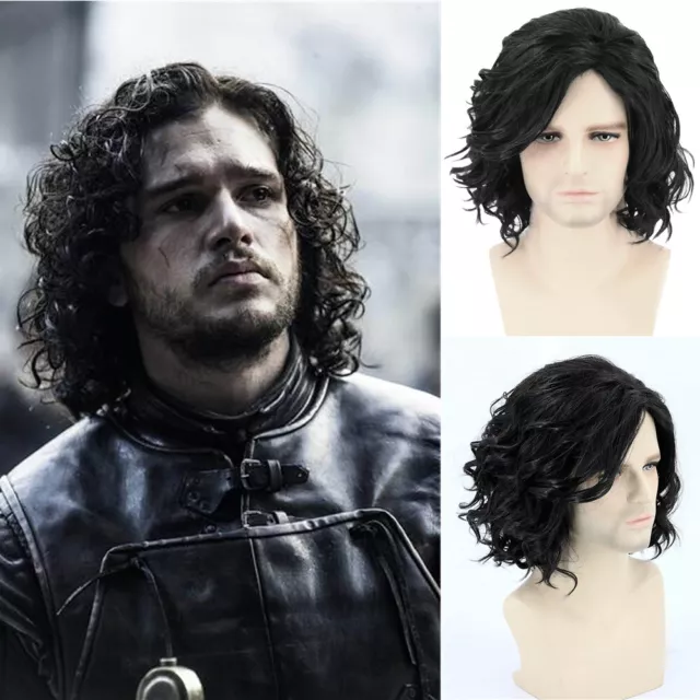 Game of Throne Jon Snow Wig Mens Wigs Short Black Curly Halloween Cosplay Wig UK