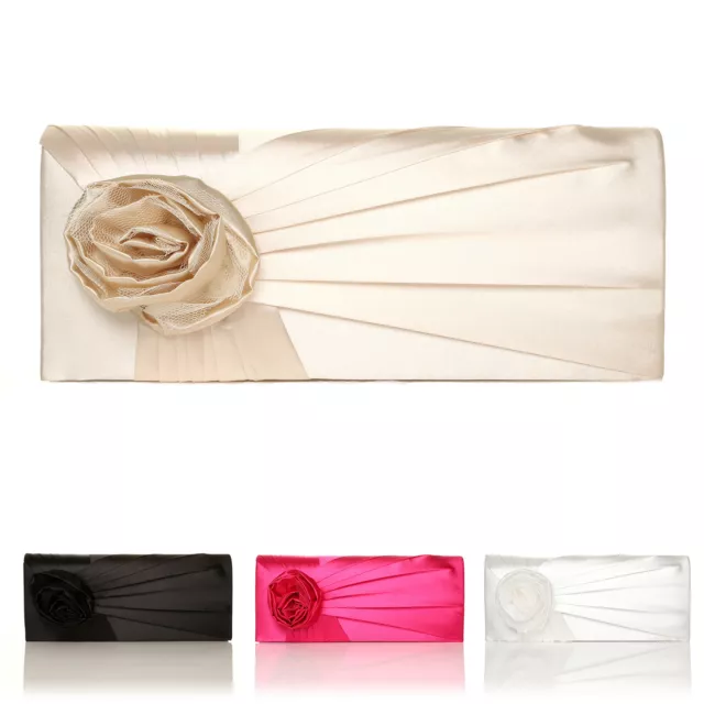 Women Flower Clutch Bag Ladies Wedding Bridal Party Wedding Satin Purse Handbag