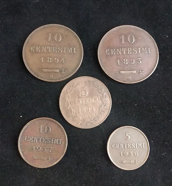 Repubblica Di S Marino Vecchia Monetazione,5 Pz Da' 10 E 5 Centesimi,Cu 33,30 Gr