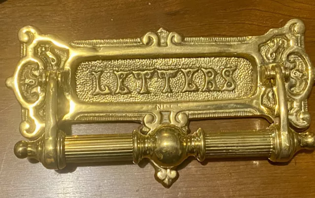 Beautiful Antique  Solid Brass Door Knocker Letter Mail Slot Very Heavy Vintage