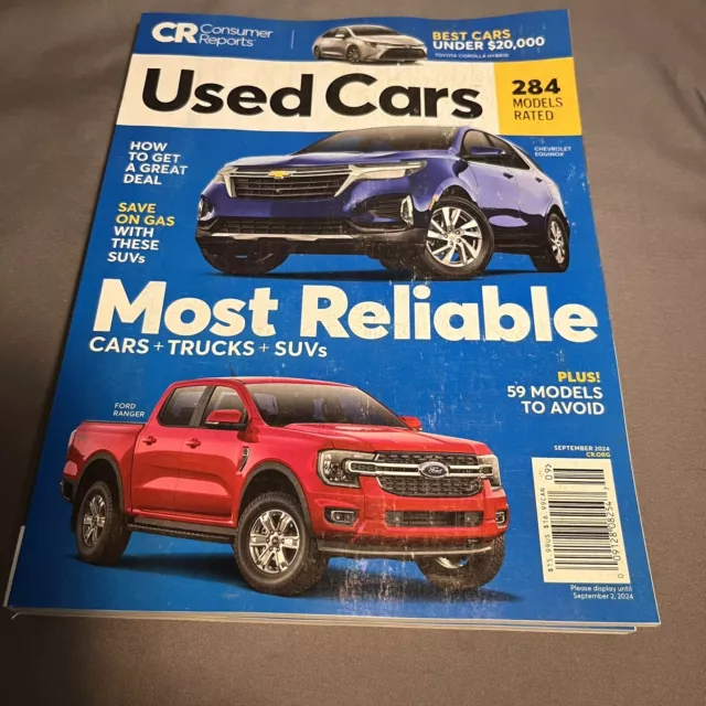 CONSUMER REPORTS MAGAZINE Sept. 2024 Most Reliable Cars SUVs Trucks
