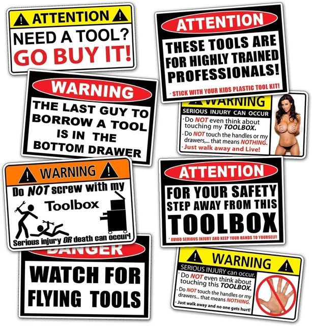 Funny Toolbox Warning Decal Sticker Tool Box Pack Set - by 215 Decals