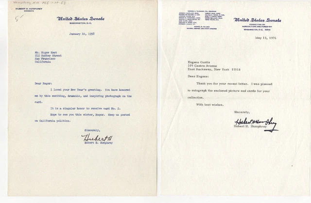 Lot of 2  VP Hubert H. Humphrey typed signed letters 1958, 1978