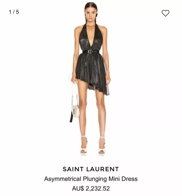 SAINT LAURENT Asymmetrical Plunging Mini Dress SzM SzS  Sz Xs YSL