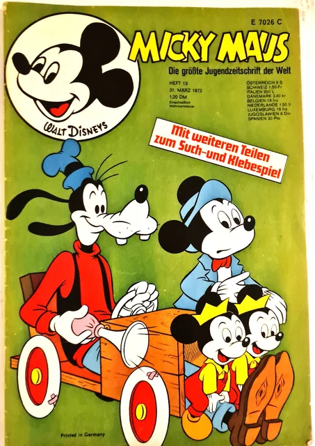 Micky Maus Comic Heft Nr.13 TOP Z 1-2 mit SB +Beilage Bärental Figuren 1973 (122