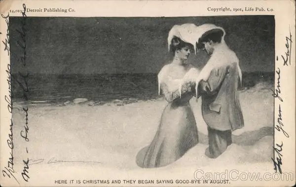 Couple in Snow Detroit Pub. Detroit Publishing Co. Antique Postcard Vintage