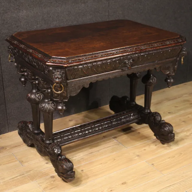 Table bureau meuble ancien style renaissance bois de chêne 20ème siècle