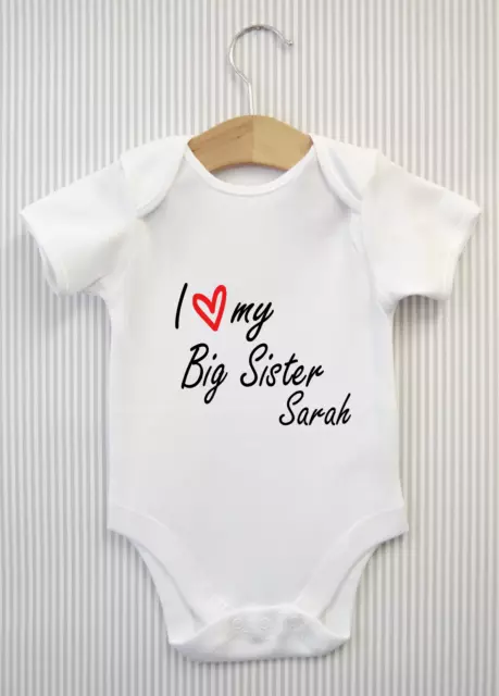 Personalised I love my Big Sister Baby Grow Bodysuit Vest Babygrow Shower Gift