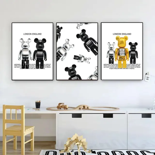 Set of 3 KAWS Figure Brick Bear - Hypebeast/Complex Digital Wall Art Poster Gift