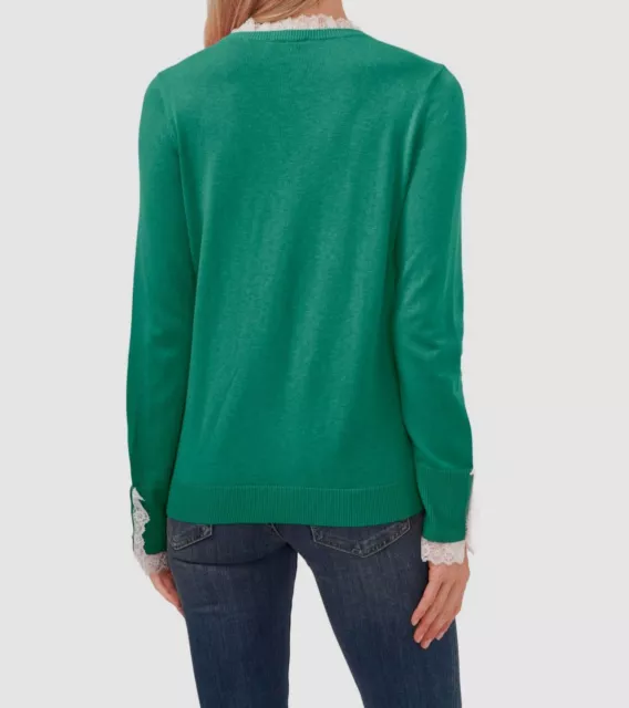 $89 CeCe Women's Green Lace Trim Long Sleeve Crewneck Sweater Size Small 2