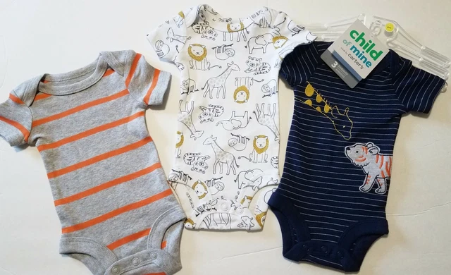 NWT Child Mine,Carters Baby Boy BODYSUIT Top 3p Set ZOO Giraffe/Lion/Sloth/Tiger