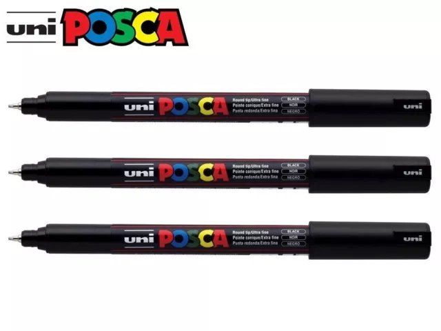 3 x BLACK Uni POSCA PC-1MR Poster Marker Fine 0.7mm PC1MRBK