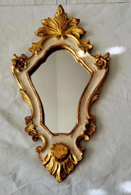 Vintage Florentine Style Gilded Gilt Wood Wall Hanging Mirror  Made In ITALY