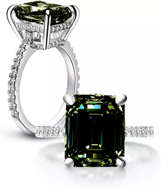 5.68 Ct Vvs1  BROWN WHITE EMERALD MOISSANITE DIAMOND 925 SILVER RING SIZE 7