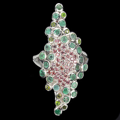 Round Emerald Chrome Diopside Sapphire Diamond Cut 925 Sterling Silver Ring Sz 9