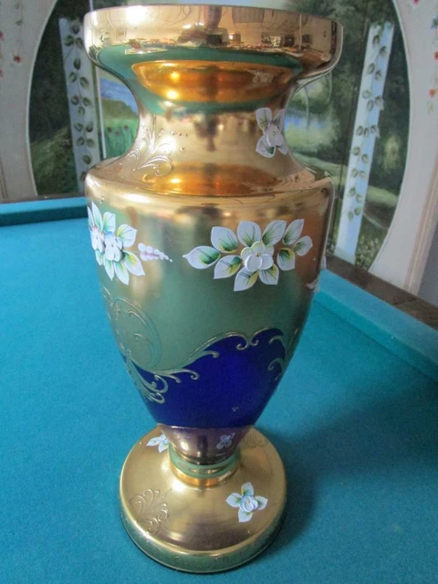 CZECH BOHEMIAN CRYSTAL GOLD & RAISED FLOWERS red to cut vases pick 1
