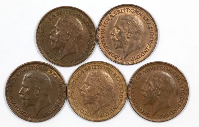 Lot of (5) 1920s-1930s Great Britain George V Farthings