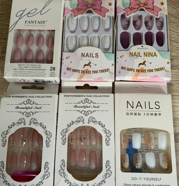 Kit Faux Ongles Prêts à Poser Violet Paillettes - 12 Capsules + Colle, Pro, Neuf