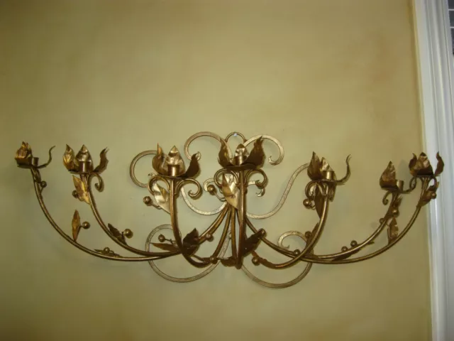 Vintage French Gold Wrought Iron Wall Sconce Candelabra Candle Holder ChicShabby