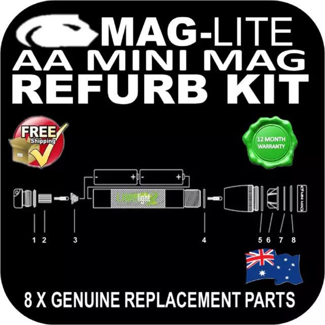 Maglite Upgrade Mini Aa 8 Piece Service Kit Torch Flashlight Genuine Parts Au